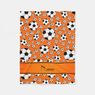 Custom name fun orange soccer balls orange stripe fleece blanket