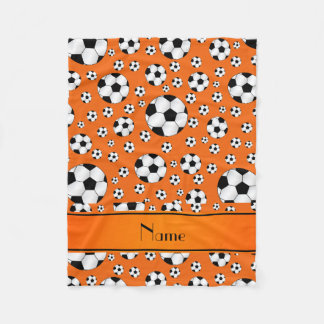 Custom name fun orange soccer balls orange stripe fleece blanket