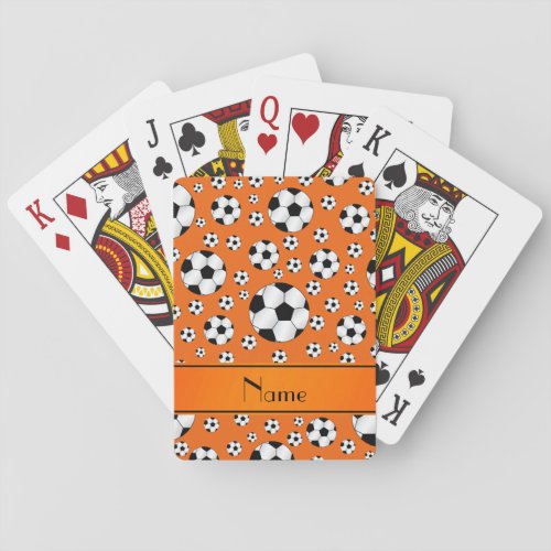 Custom name fun orange soccer balls orange stripe playing cards