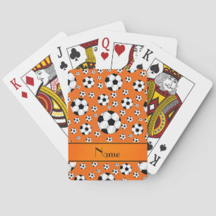 Custom name fun orange soccer balls orange stripe poker cards