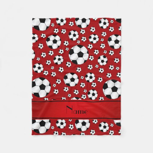 Custom name fun red soccer balls fleece blanket