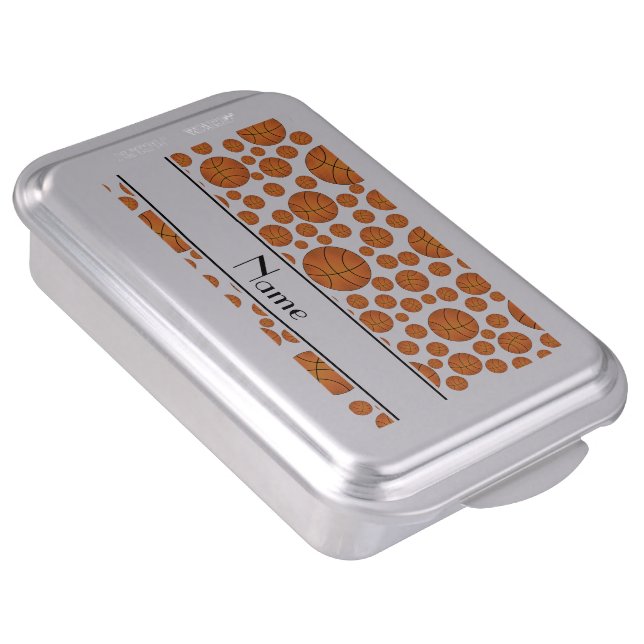 Custom name fun white basketballs white stripe cake pan (Side)