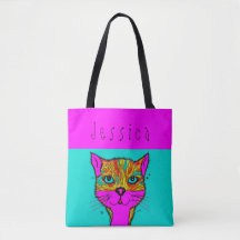 Custom Name Funky Colorful Cat Purple Teal