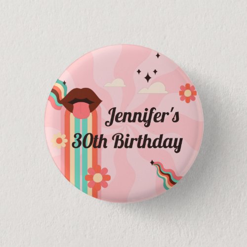Custom Name Funky Groovy Birthday Party Button