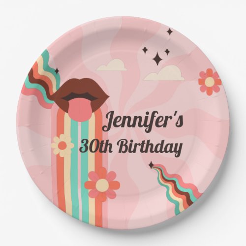Custom Name Funky Groovy Birthday Party Paper Plates
