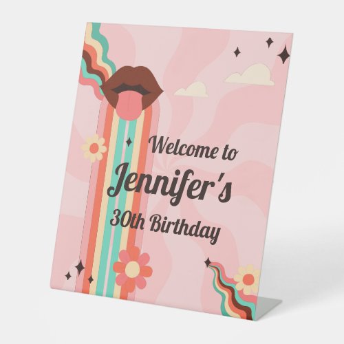 Custom Name Funky Groovy Birthday Party  Pedestal Sign