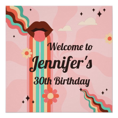 Custom Name Funky Groovy Birthday Party Poster