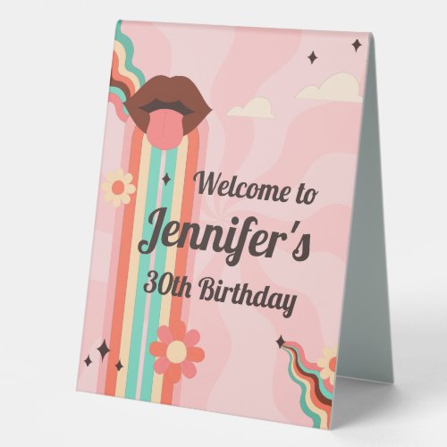 Custom Name Funky Groovy Birthday Party Table Tent Sign