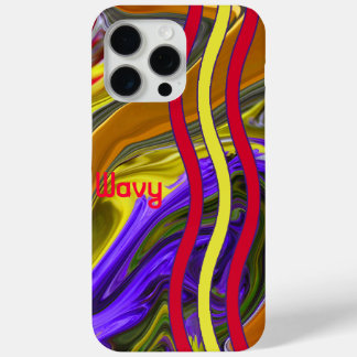 Custom Name Funky Liquid Wave Red Yellow Stripes iPhone 15 Pro Max Case