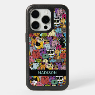 Custom Name Funny Cats Illustration iPhone 15 Pro Case