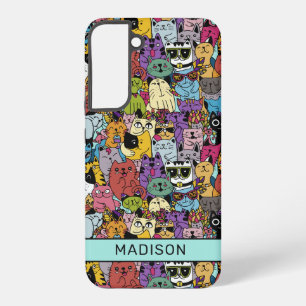 Custom Name Funny Cats Illustration Samsung Galaxy S22+ Case
