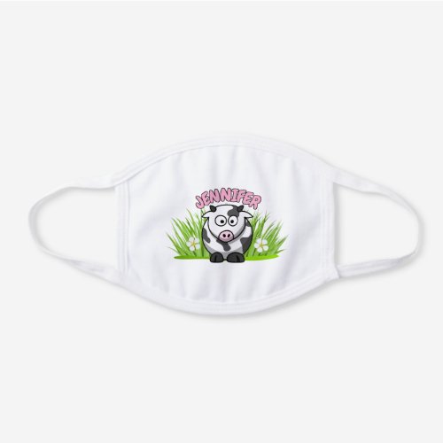 Custom Name Funny Cow Modern Cartoon Animal White Cotton Face Mask