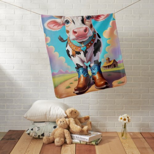 Custom Name Funny Cowboy Cow Farm Animal Baby Blanket