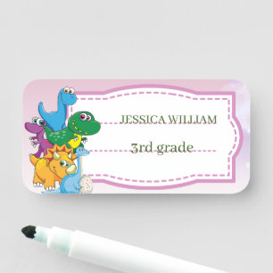 Custom Name Funny Dinosaur, leaves 3rd Grade Name Tag