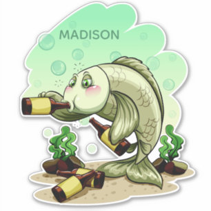 Custom name funny Drinking Fish Sticker