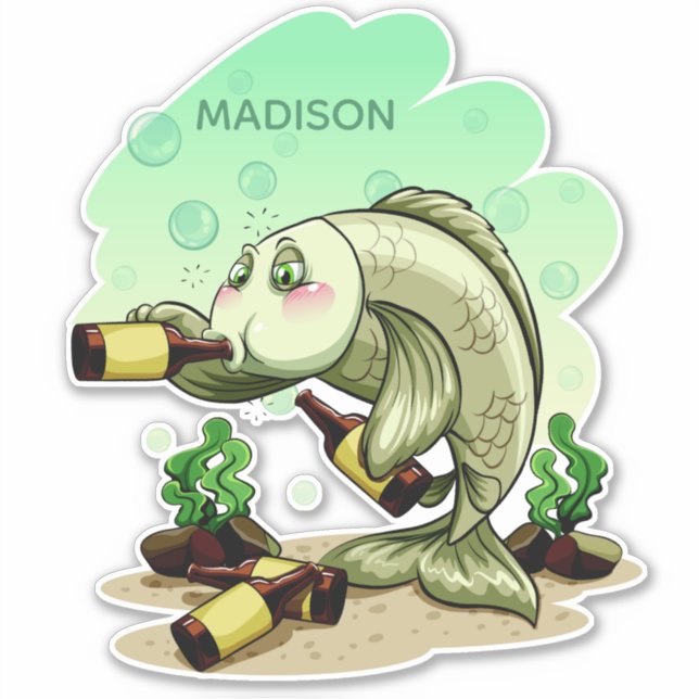 Custom name funny Drinking Fish Sticker (Front)