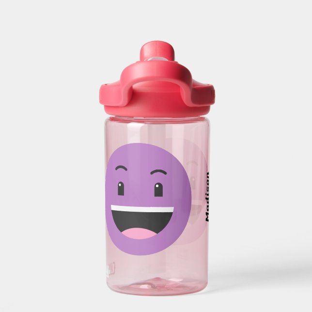 Custom Name Funny Emoticon Water Bottle (Back)