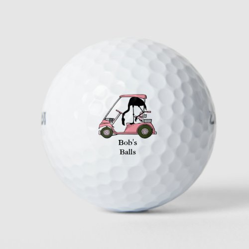 Custom Name Funny Golfcart Flamingo Golf Balls