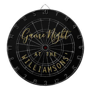 Custom Name Funny Minimalist Black Gold Game Night Dart Board