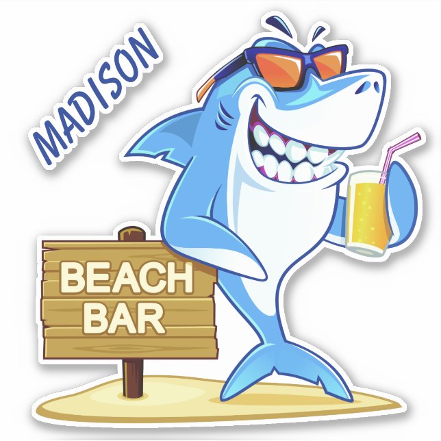 Custom name Funny Shark Sticker (Front)
