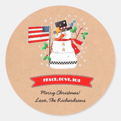 Custom Name Funny Snowman Christmas  Classic Round Sticker