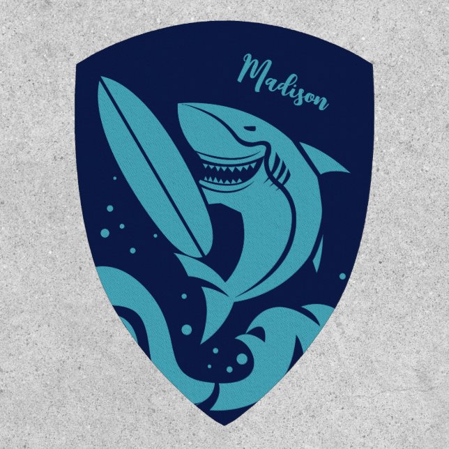 Custom Name Funny Surfer Shark Patch (Front)