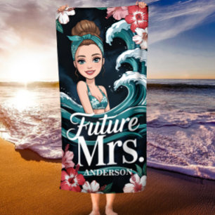 Custom Name Future Mrs. Beach Wave Messy Bun Towel