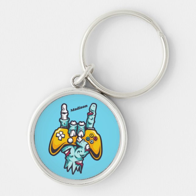 Custom name Gamer Zombie Keychain (Front)