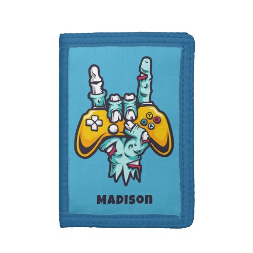 Custom name Gamer Zombie Trifold Wallet