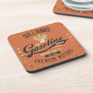 Custom NAME Gasoline Motors Retro Mechanic Garage  Beverage Coaster