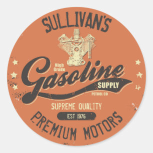 Custom NAME Gasoline Motors Retro Mechanic Garage Classic Round Sticker
