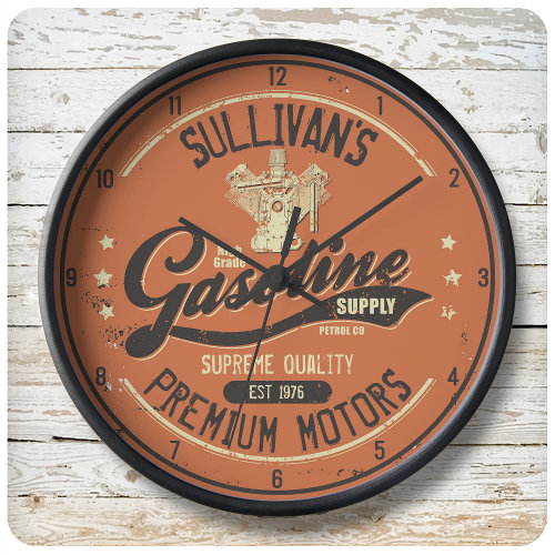 Custom NAME Gasoline Motors Retro Mechanic Garage Clock