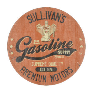Custom NAME Gasoline Motors Retro Mechanic Garage Cutting Board