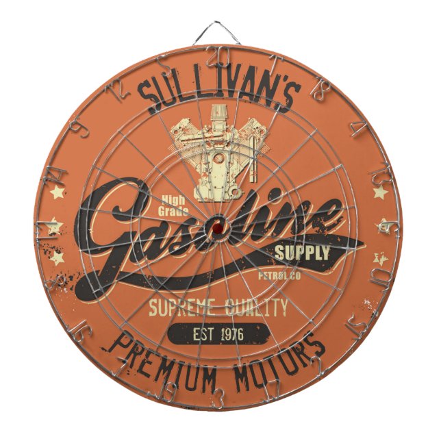 Custom NAME Gasoline Motors Retro Mechanic Garage  Dart Board (Front)