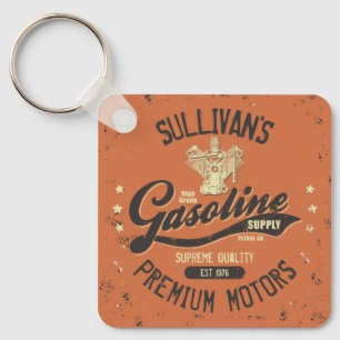 Custom NAME Gasoline Motors Retro Mechanic Garage  Keychain