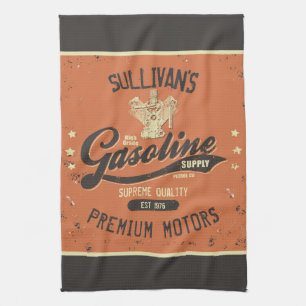 Custom NAME Gasoline Motors Retro Mechanic Garage  Kitchen Towel