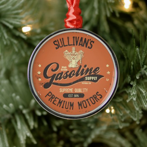 Custom NAME Gasoline Motors Retro Mechanic Garage  Metal Ornament