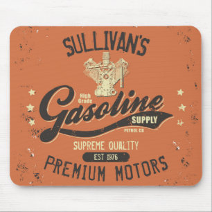 Custom NAME Gasoline Motors Retro Mechanic Garage Mouse Pad