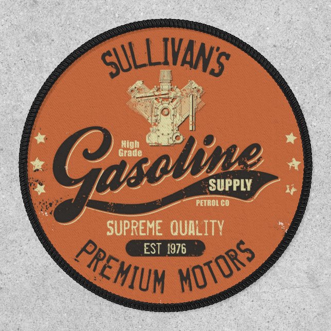 Custom NAME Gasoline Motors Retro Mechanic Garage Patch (Front)