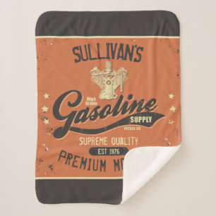 Custom NAME Gasoline Motors Retro Mechanic Garage  Sherpa Blanket
