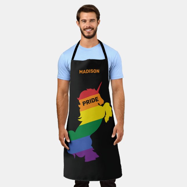 Custom Name Gay Unicorn Apron (Worn)