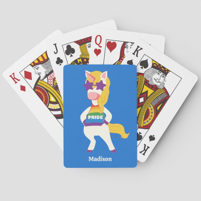 Custom Name Gay Unicorn Poker Cards (Back)