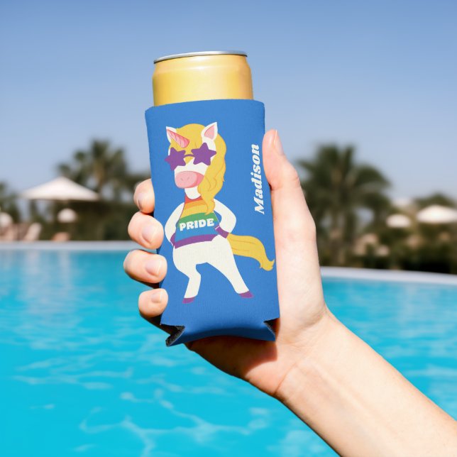 Custom Name Gay Unicorn Seltzer Can Cooler (In Situ Pool)