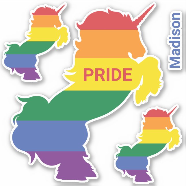 Custom Name Gay Unicorn Sticker (Front)