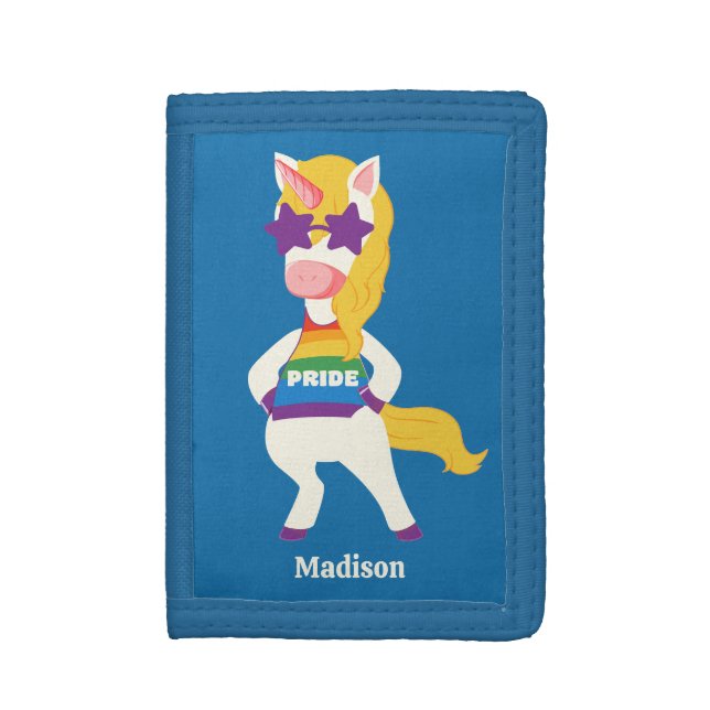 Custom Name Gay Unicorn Trifold Wallet (Front Vertical)