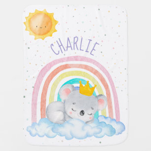 Custom name gender neutral koala rainbow blanket