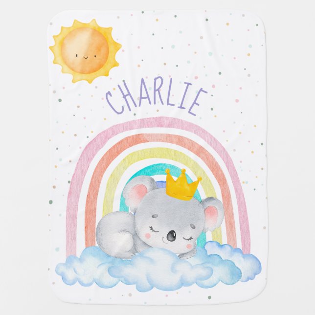 Custom name gender neutral koala rainbow blanket (Front)