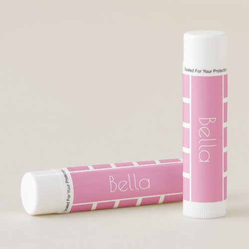 Custom Name Geometric Pink White Stripes Lip Balm