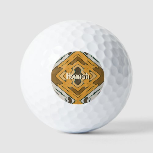 Custom Name Geometric Rustic Brown Gold Golf Balls