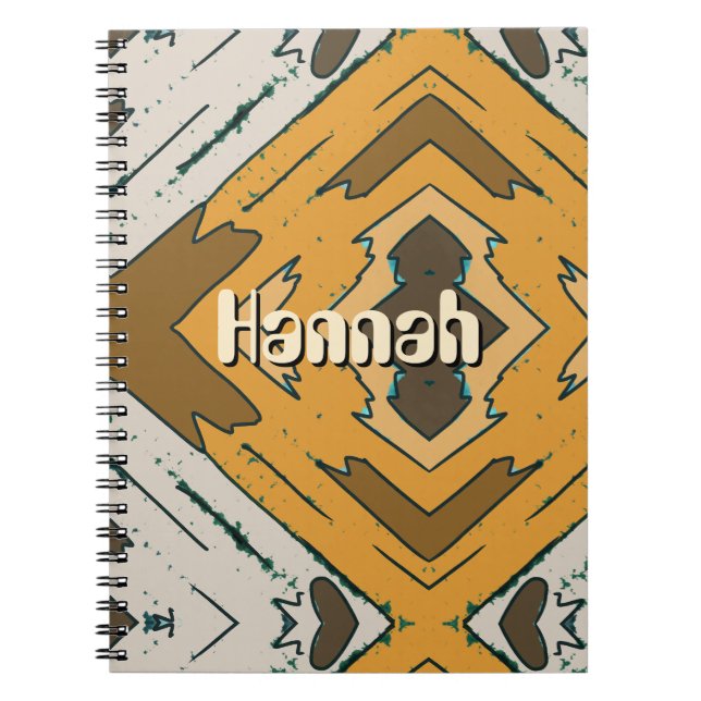Custom Name Geometric Rustic Brown Gold  Notebook (Front)
